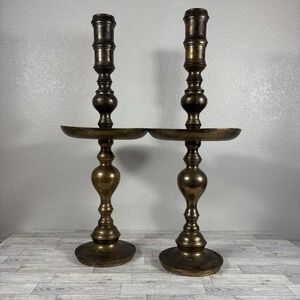 VTG Etched Brass Candlesticks Altar Prayer Church Candle Holders 29"